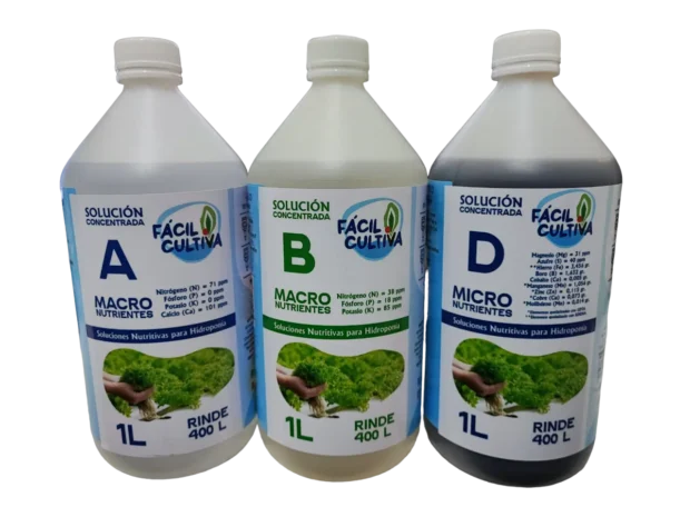 Soluciones Concentradas A + B + D 1L Plantas de Hojas Verdes
