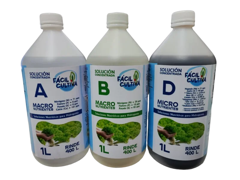 Soluciones Concentradas A + B + D 1L Plantas de Hojas Verdes