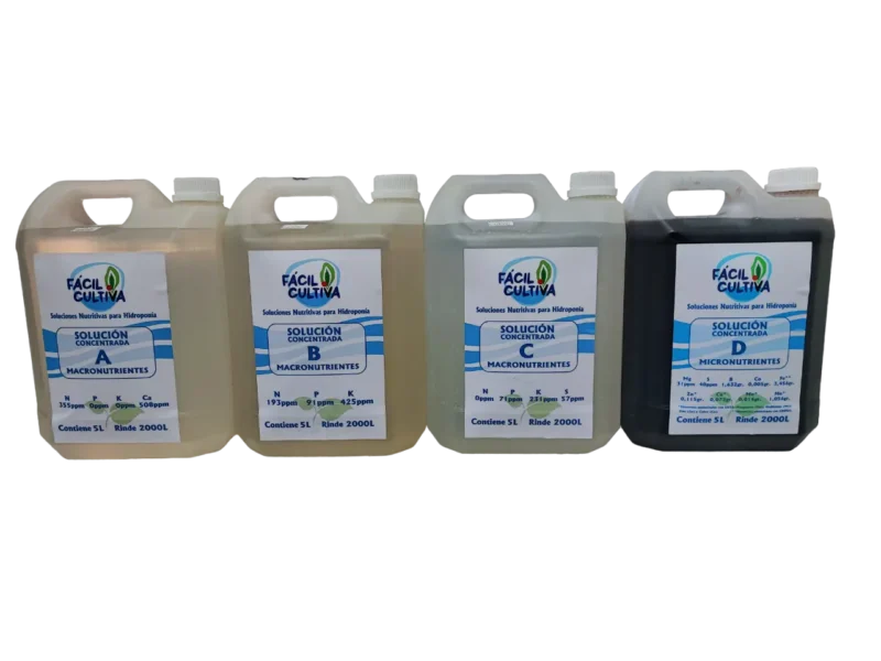 Soluciones Concentradas A + B + C + D Bidones De 5 Litros C/u (SIN ENVIO)