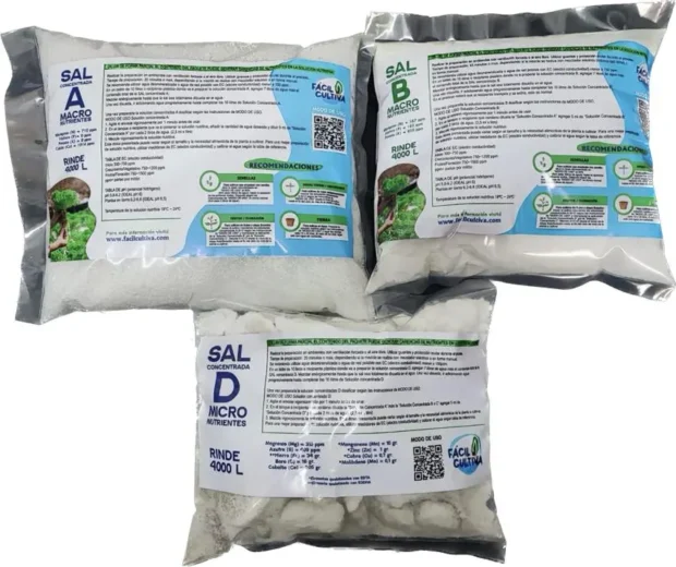Sales Concentradas A + B + D Rinde 4000 Litros Para Diluir Plantas de Hojas Verdes