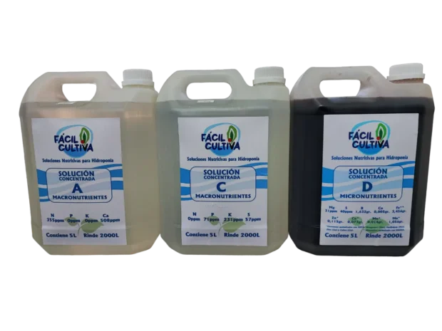 Soluciones Concentradas A + C + D Bidones De 5 Litros C/u Etapa Frutos Floracion (SIN ENVIO)