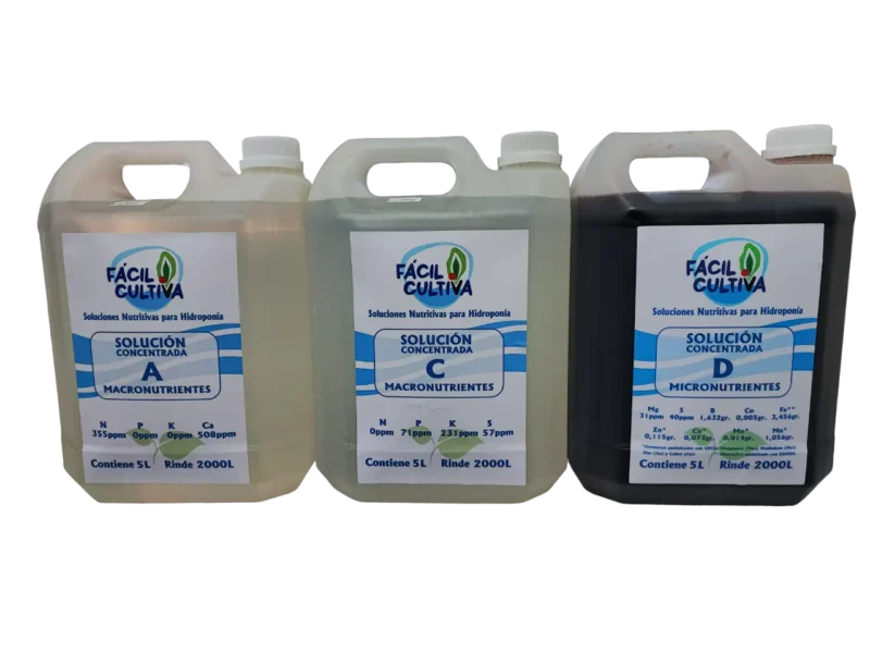 Soluciones Concentradas A + C + D Bidones De 5 Litros C/u Etapa Frutos Floracion (SIN ENVIO)