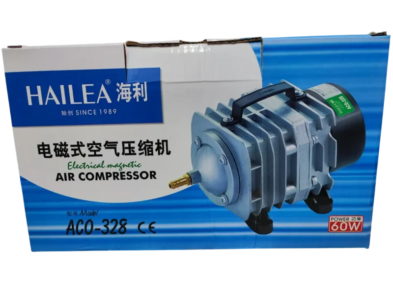 Compresor de Aire Hailea ACO-328 – Aireador de 60W y 82L/min para hidroponía y acuarios.