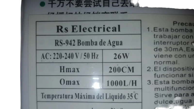 Bomba De Agua RSElectrical RS-942 - Imagen 3