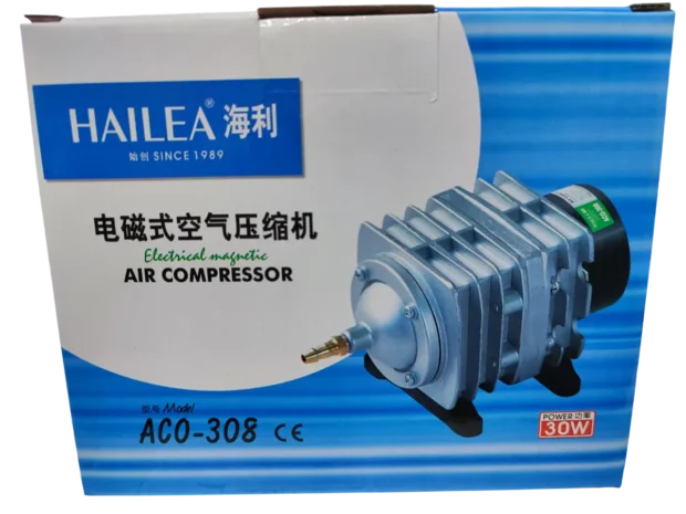 Compresor de Aire Hailea ACO-308 – Aireador de 30W y 55L/min para hidroponía y acuarios.