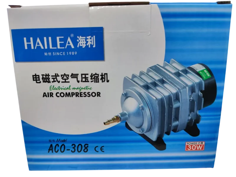 Compresor de Aire Hailea ACO-308 – Aireador de 30W y 55L/min para hidroponía y acuarios.