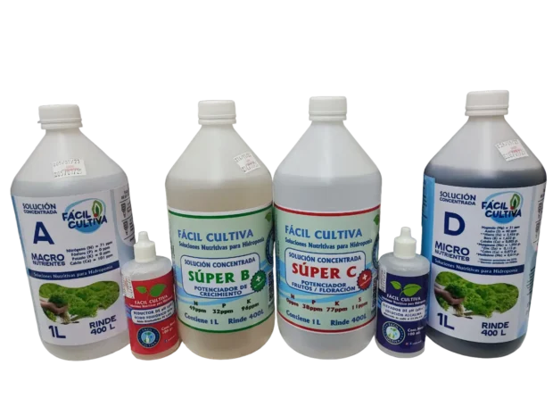 Soluciones Concentradas A + Super B + Super C + D 1L + ( -pH ) + (pH+)