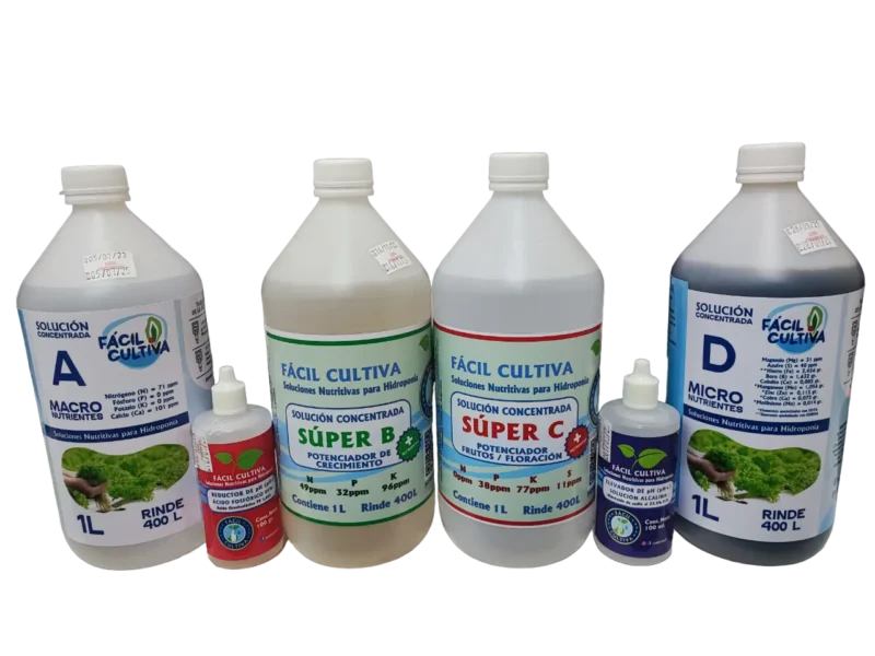 Soluciones Concentradas A + Super B + Super C + D 1L + ( -pH ) + (pH+)