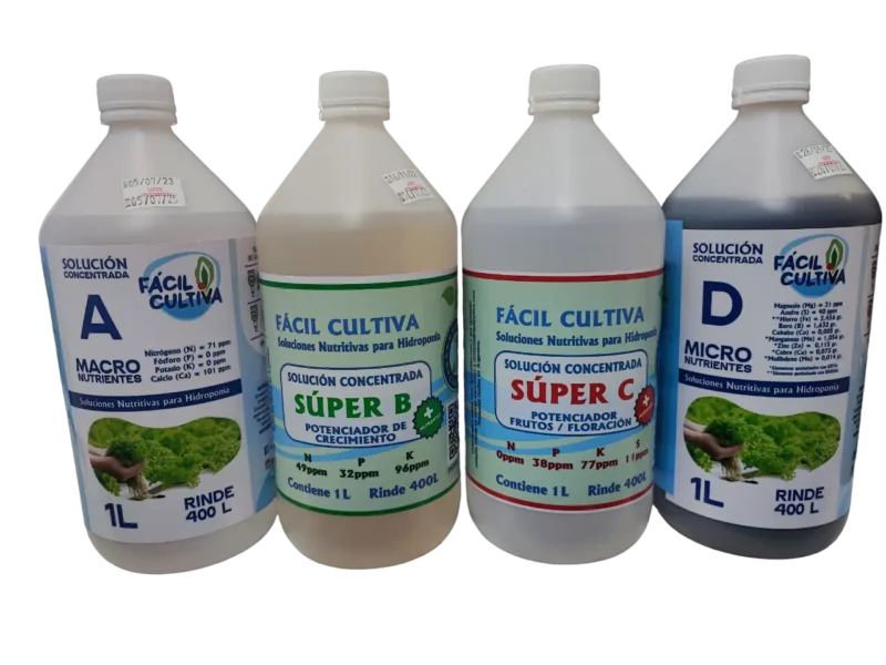 Soluciones Concentradas A + Super B + Super C + D 1L