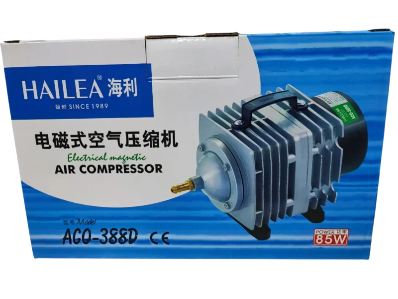 Compresor de Aire Hailea ACO-388D – Aireador de 85W y 90L/min para hidroponía y acuarios.