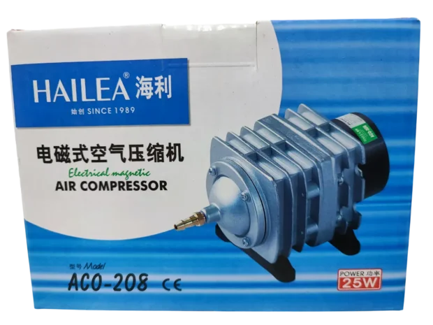 Compresor de Aire Hailea ACO-208 – Aireador de 25W y 40L/min para hidroponía y acuarios.