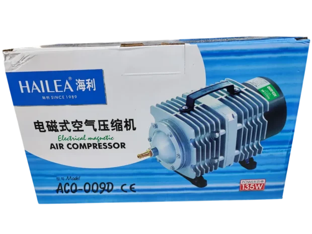 Compresor de Aire Hailea ACO-009D – Aireador de 135W y 125L/min para hidroponía y acuarios.