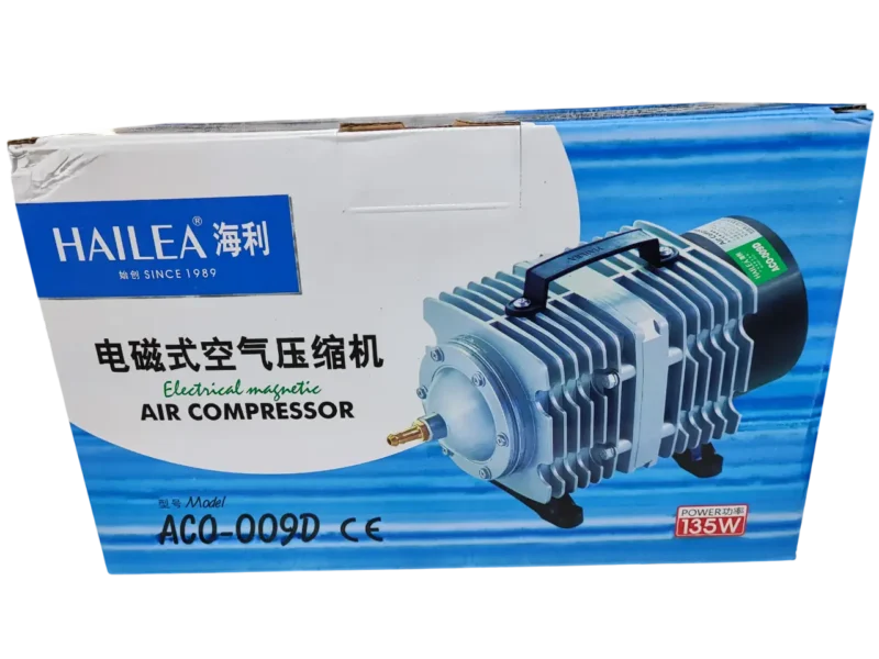 Compresor de Aire Hailea ACO-009D – Aireador de 135W y 125L/min para hidroponía y acuarios.