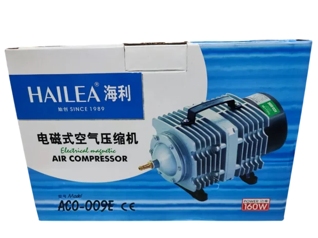 Compresor de Aire Hailea ACO-009E – Aireador de 160W y 145L/min para hidroponía y acuarios.