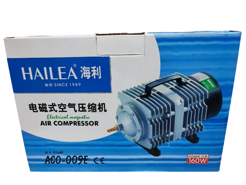 Compresor de Aire Hailea ACO-009E – Aireador de 160W y 145L/min para hidroponía y acuarios.