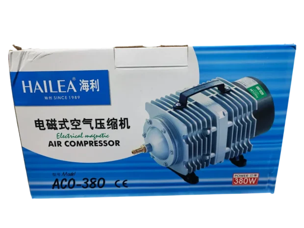 Compresor de Aire Hailea ACO-380 – Aireador de 380W y 280L/min para hidroponía y acuarios.