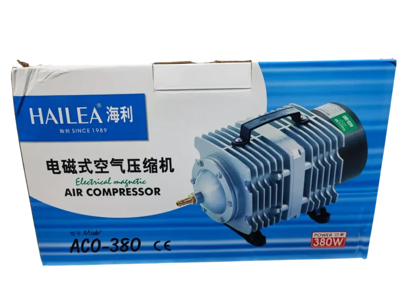 Compresor de Aire Hailea ACO-380 – Aireador de 380W y 280L/min para hidroponía y acuarios.