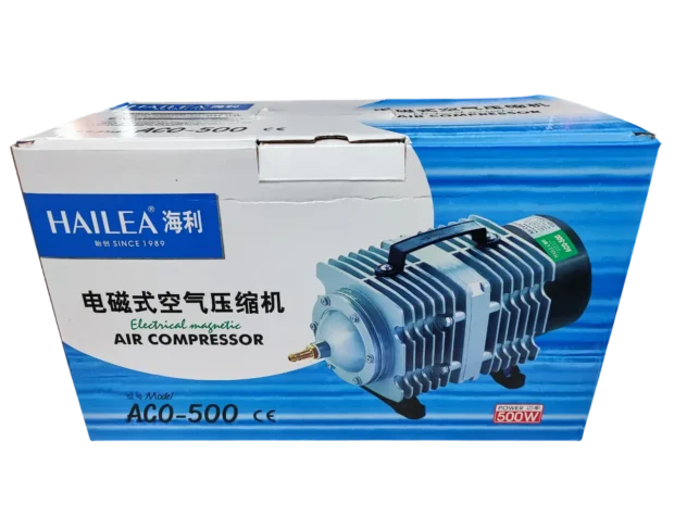 Compresor de Aire Hailea ACO-500 – Aireador de 500W y 420L/min para hidroponía y acuarios.